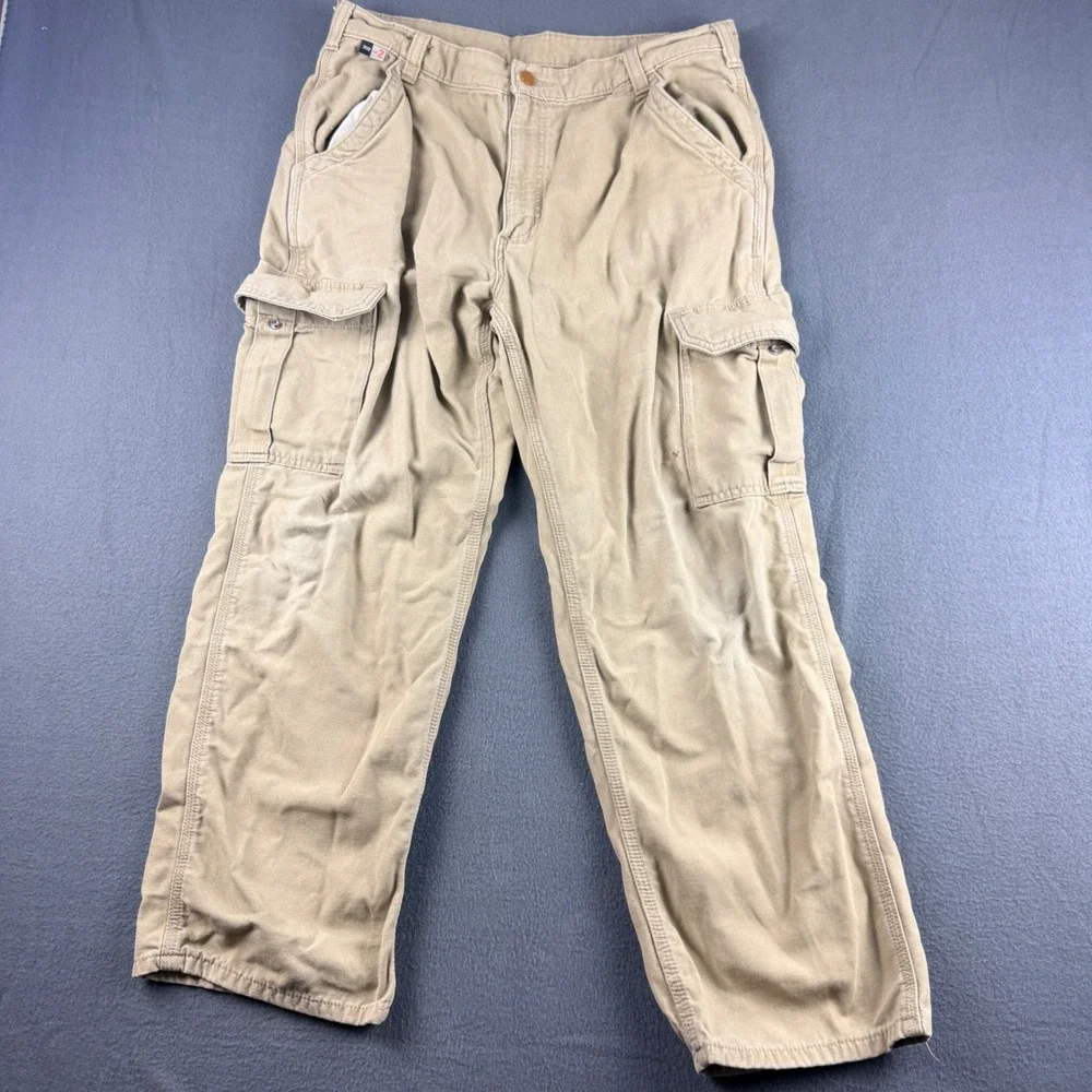 Carhartt Cargo Pants Men's 38x30 (Fits 36x29) Beige FR Canvas Workwear Flame